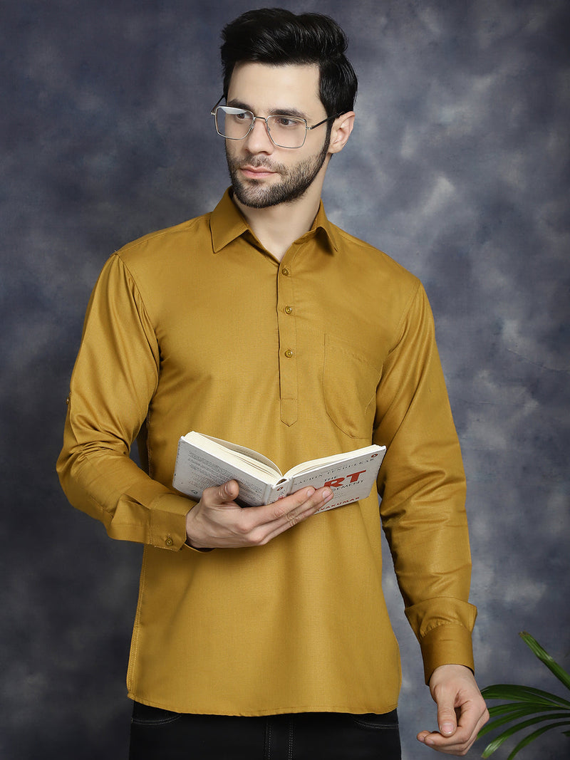 Men's Mustard Solid Short Kurtas ( KO 5037Mustard )