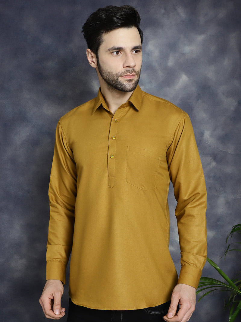 Men's Mustard Solid Short Kurtas ( KO 5037Mustard )