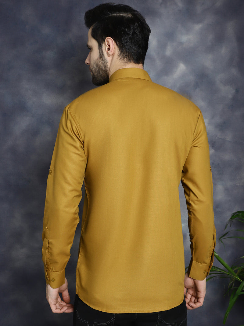 Men's Mustard Solid Short Kurtas ( KO 5037Mustard )