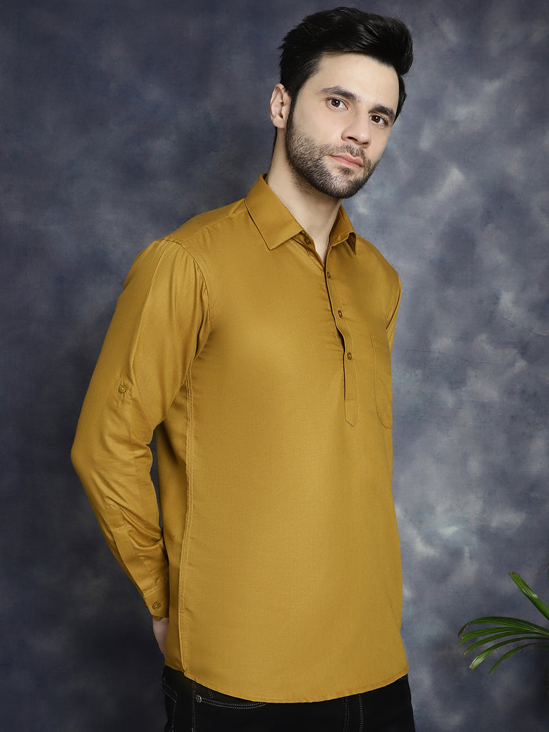 Men's Mustard Solid Short Kurtas ( KO 5037Mustard )