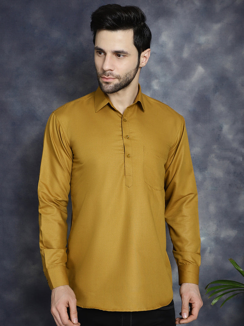 Men's Mustard Solid Short Kurtas ( KO 5037Mustard )