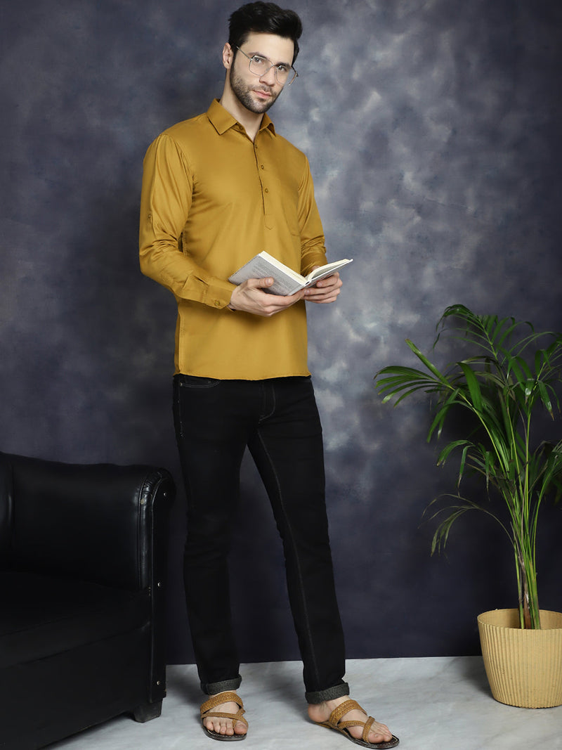 Men's Mustard Solid Short Kurtas ( KO 5037Mustard )