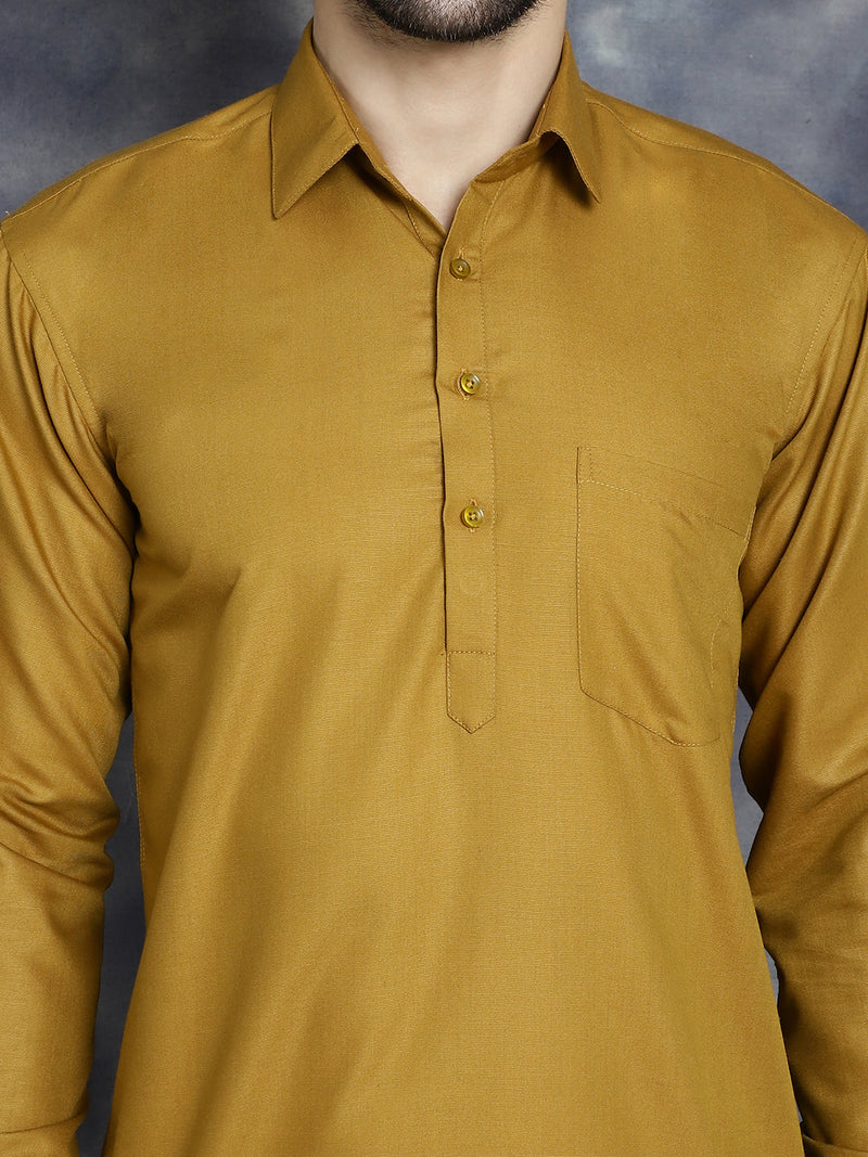 Men's Mustard Solid Short Kurtas ( KO 5037Mustard )