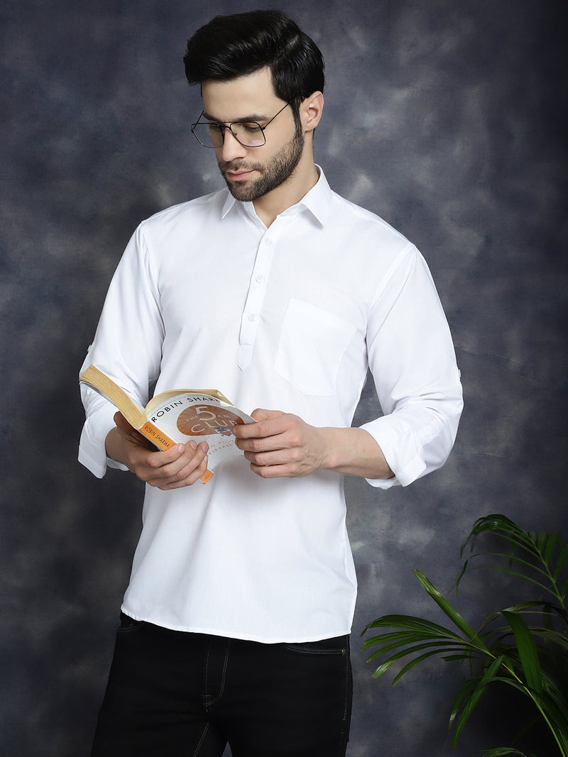 Men's White Solid Short Kurtas ( KO 5037White )