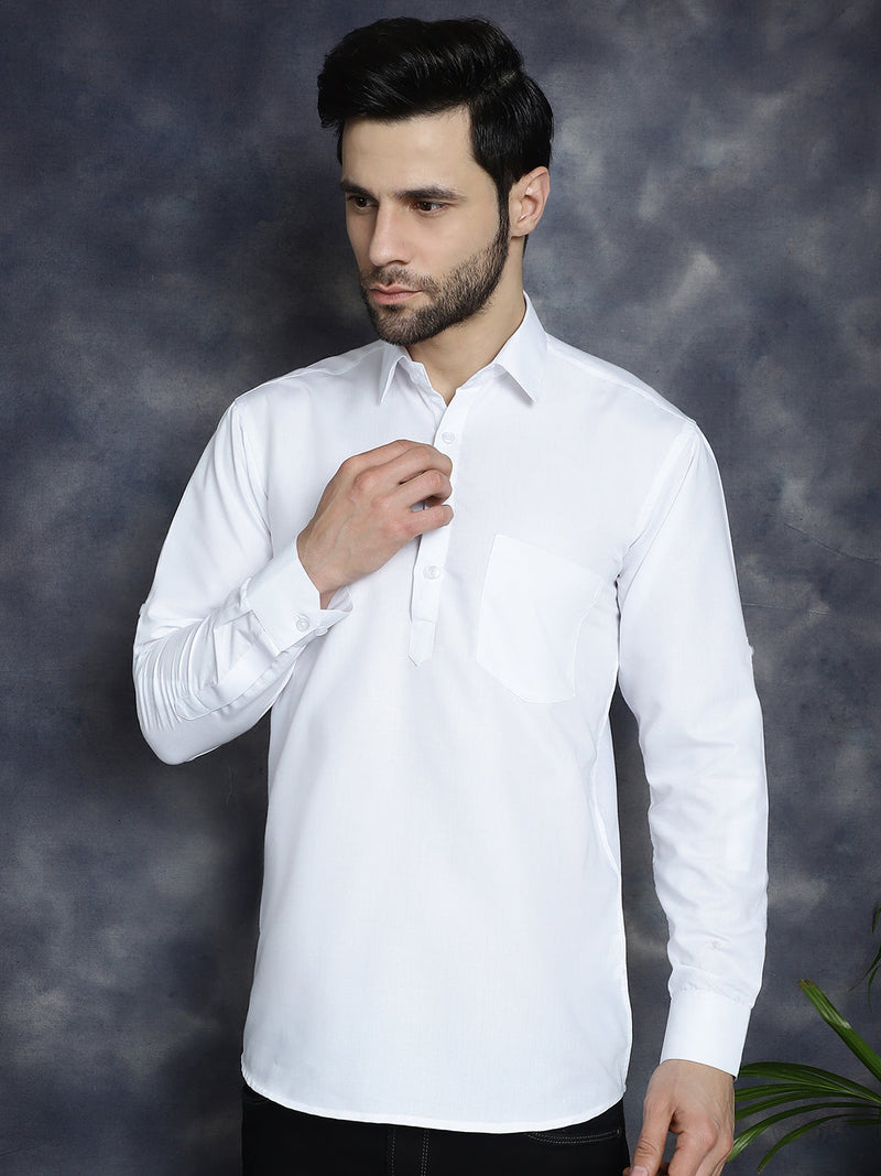 Men's White Solid Short Kurtas ( KO 5037White )