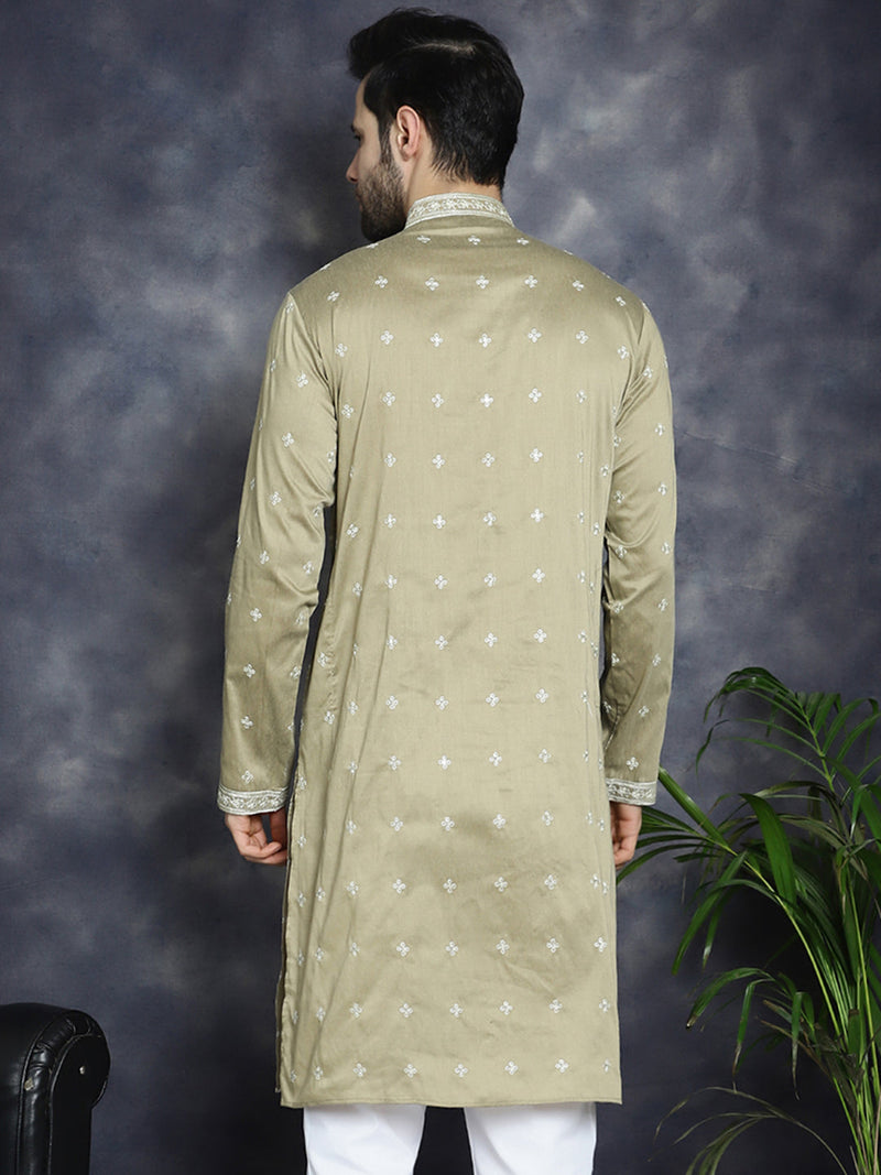 Men's Sequins Embroidered Kurtas ( KO 5038Beige )