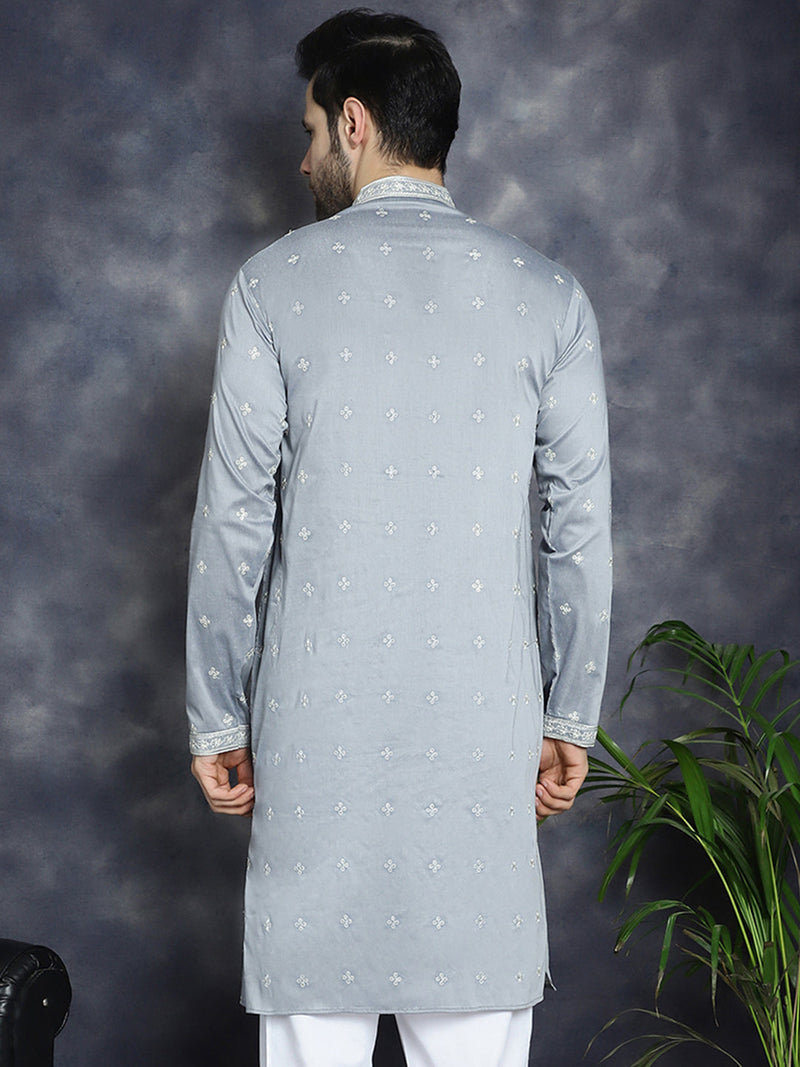 Men's Sequins Embroidered Kurtas ( KO 5038Grey )