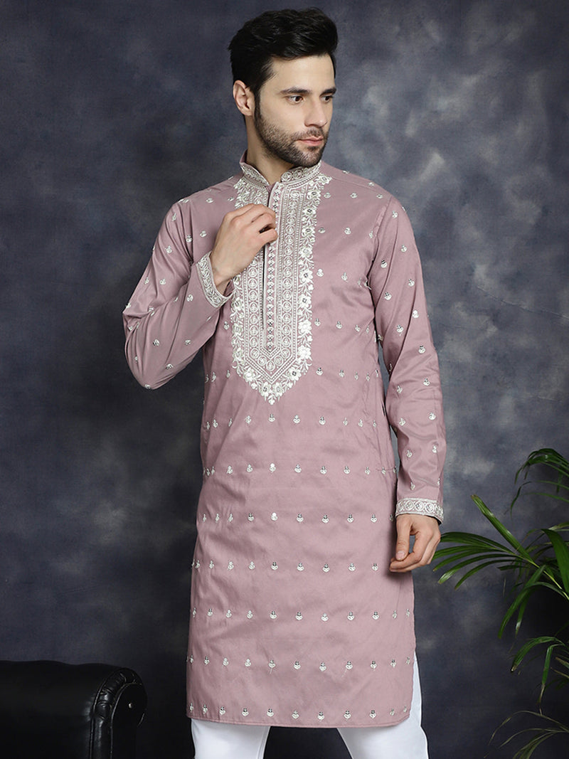 Men's Chikankari Embroidered Kurtas ( KO 5039Magenta )