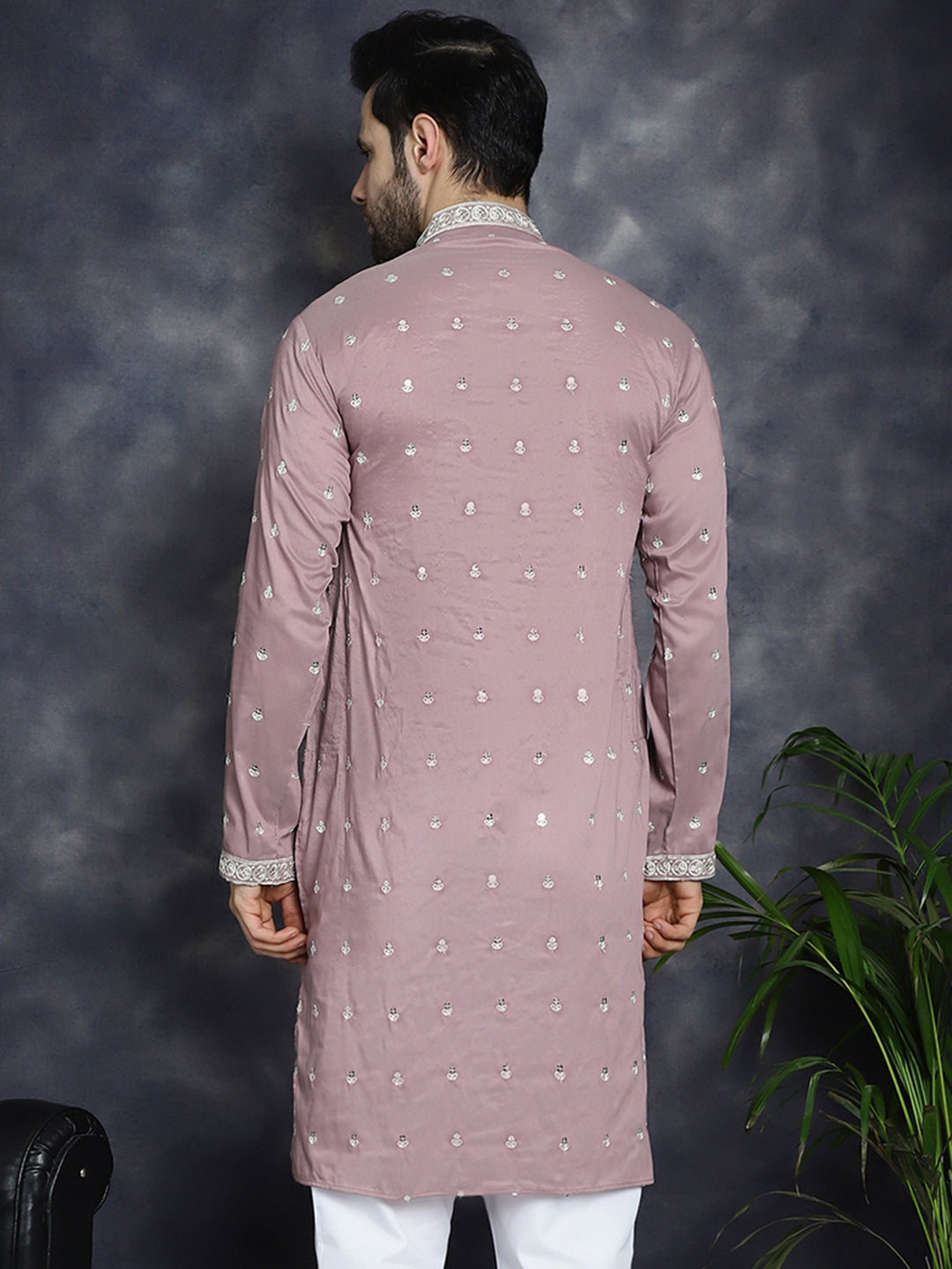 Men's Chikankari Embroidered Kurtas ( KO 5039Magenta )