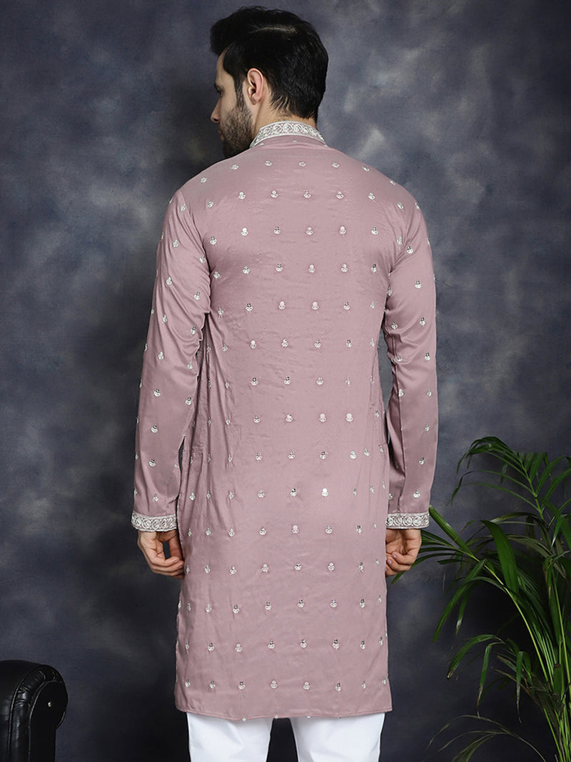 Men's Chikankari Embroidered Kurtas ( KO 5039Magenta )