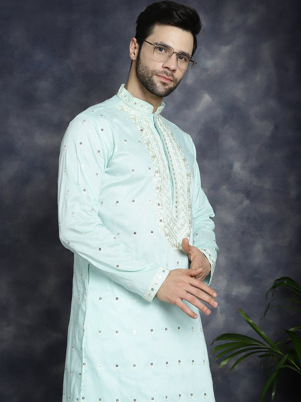 Men's Chikankari Embroidered Kurtas ( KO 5039Sky )