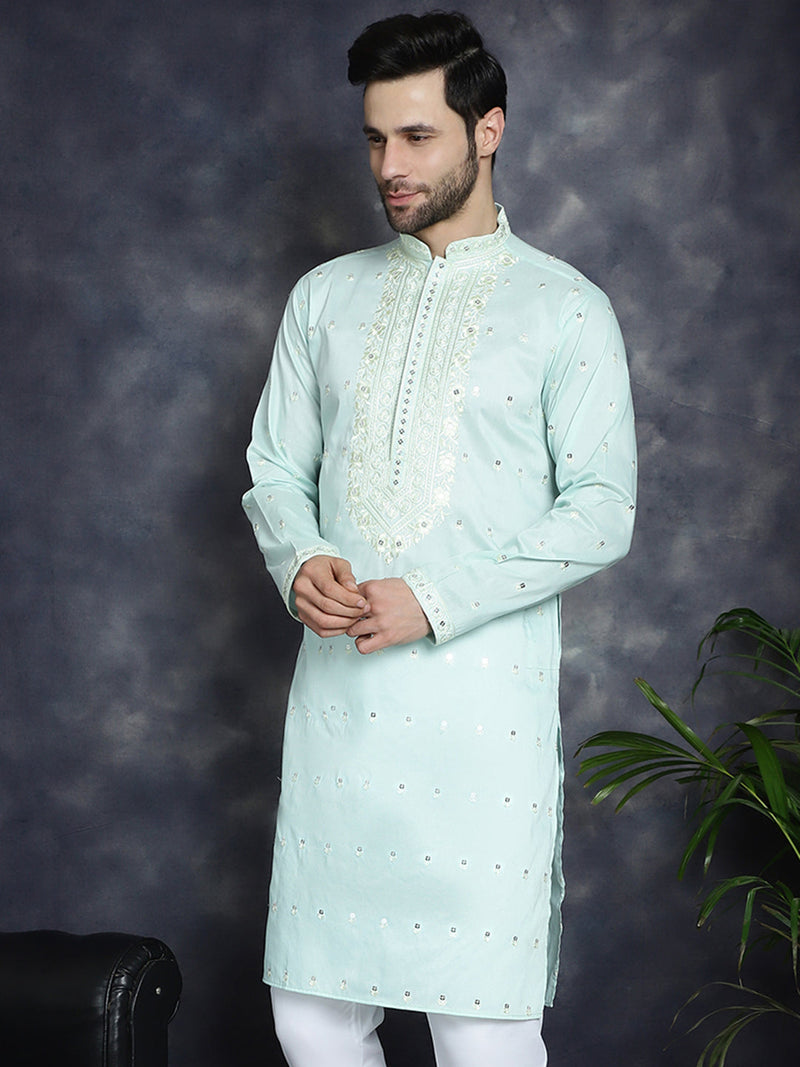 Men's Chikankari Embroidered Kurtas ( KO 5039Sky )