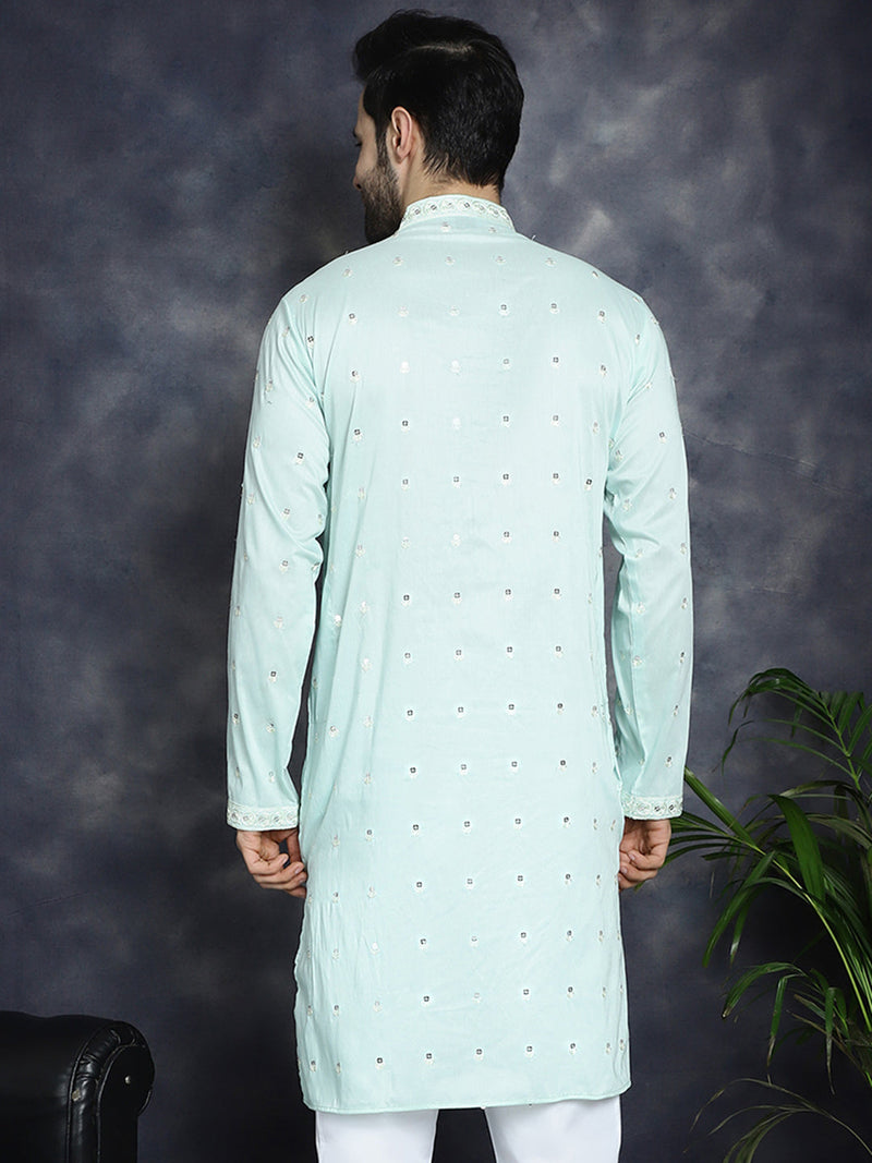 Men's Chikankari Embroidered Kurtas ( KO 5039Sky )