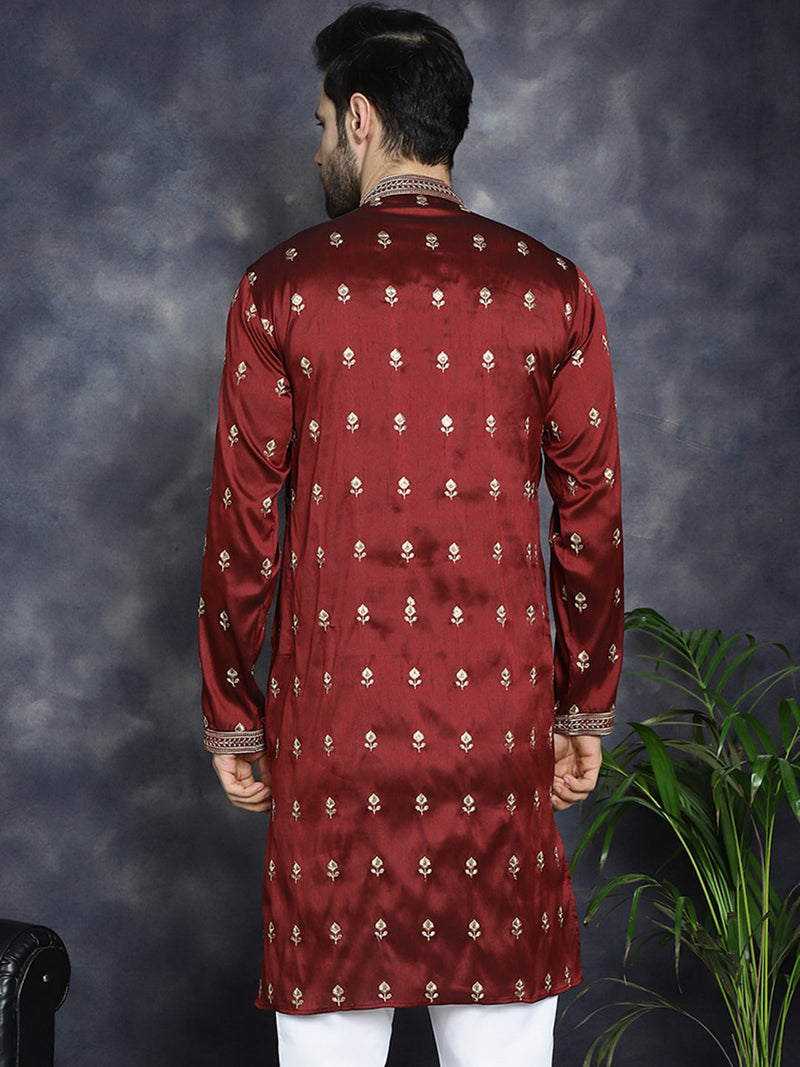 Men's Maroon Chikankari Embroidered Kurtas ( KO 5042Maroon )