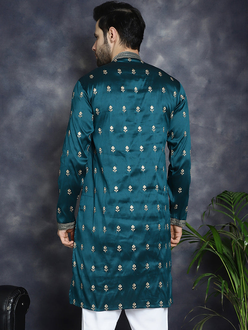 Men's Peacock Blue Chikankari Embroidered Kurtas ( KO 5042Peacock )