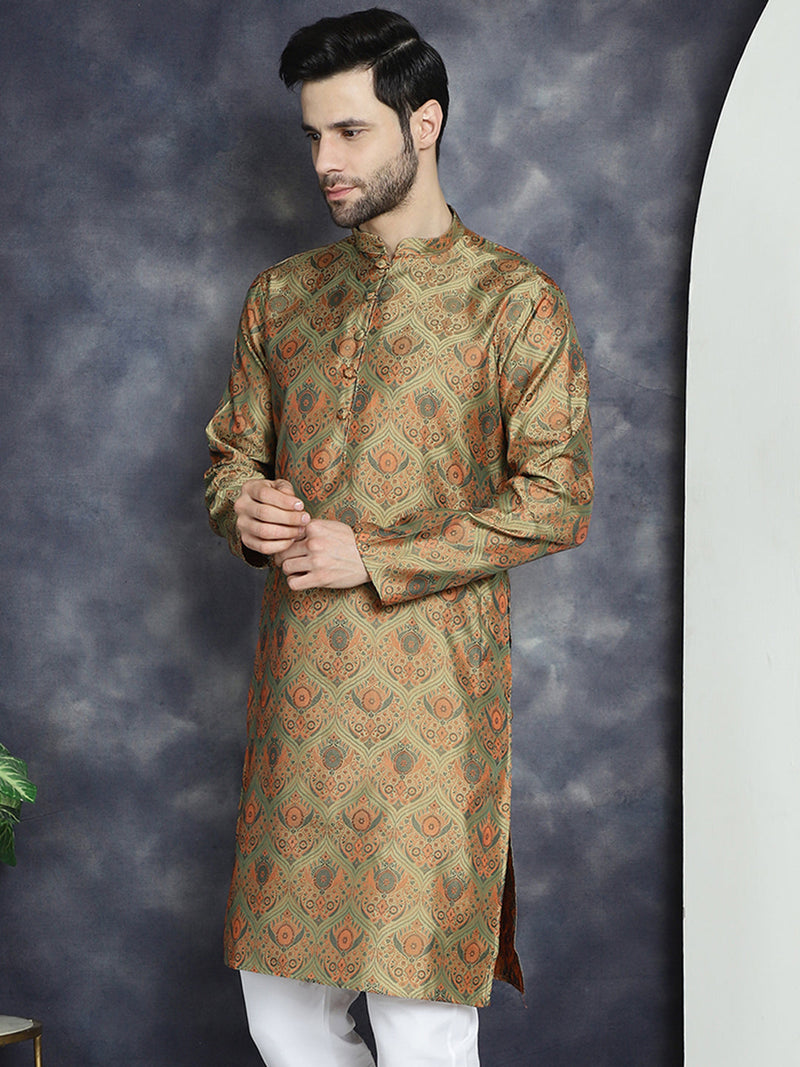 Men Golden Silk Blend Straight Kurtas ( KO 5043Golden )