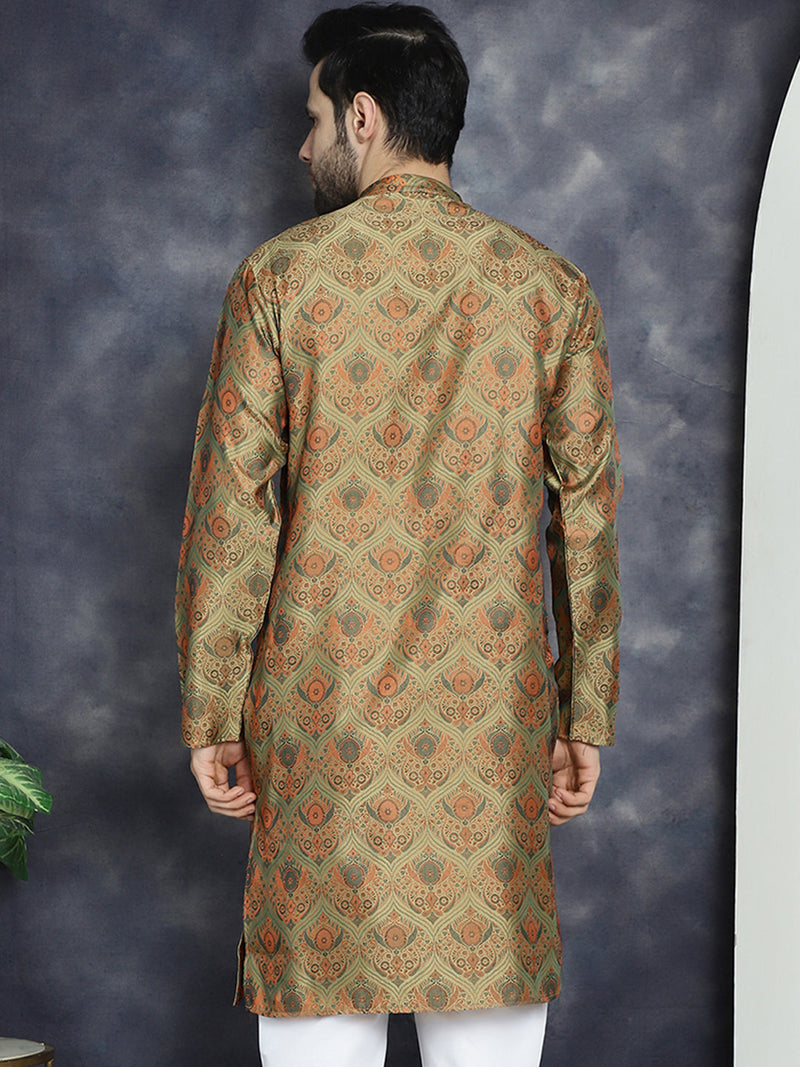 Men Golden Silk Blend Straight Kurtas ( KO 5043Golden )