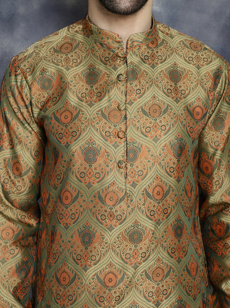 Men Golden Silk Blend Straight Kurtas ( KO 5043Golden )