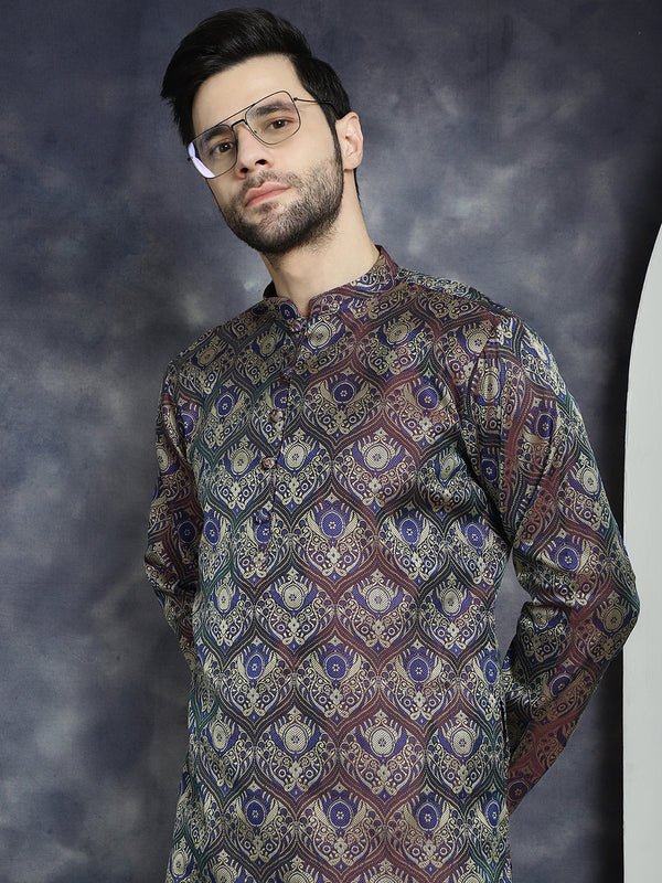 Men Purple Silk Blend Straight Kurtas ( KO 5043Purple )