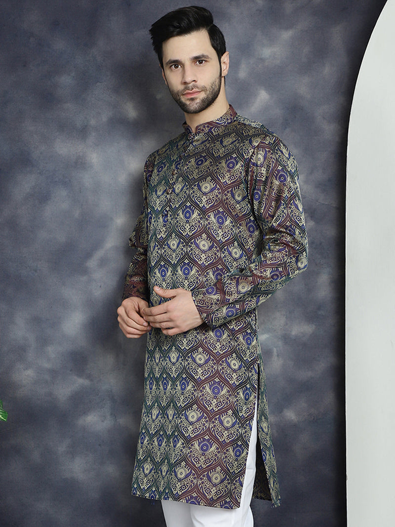 Men Purple Silk Blend Straight Kurtas ( KO 5043Purple )