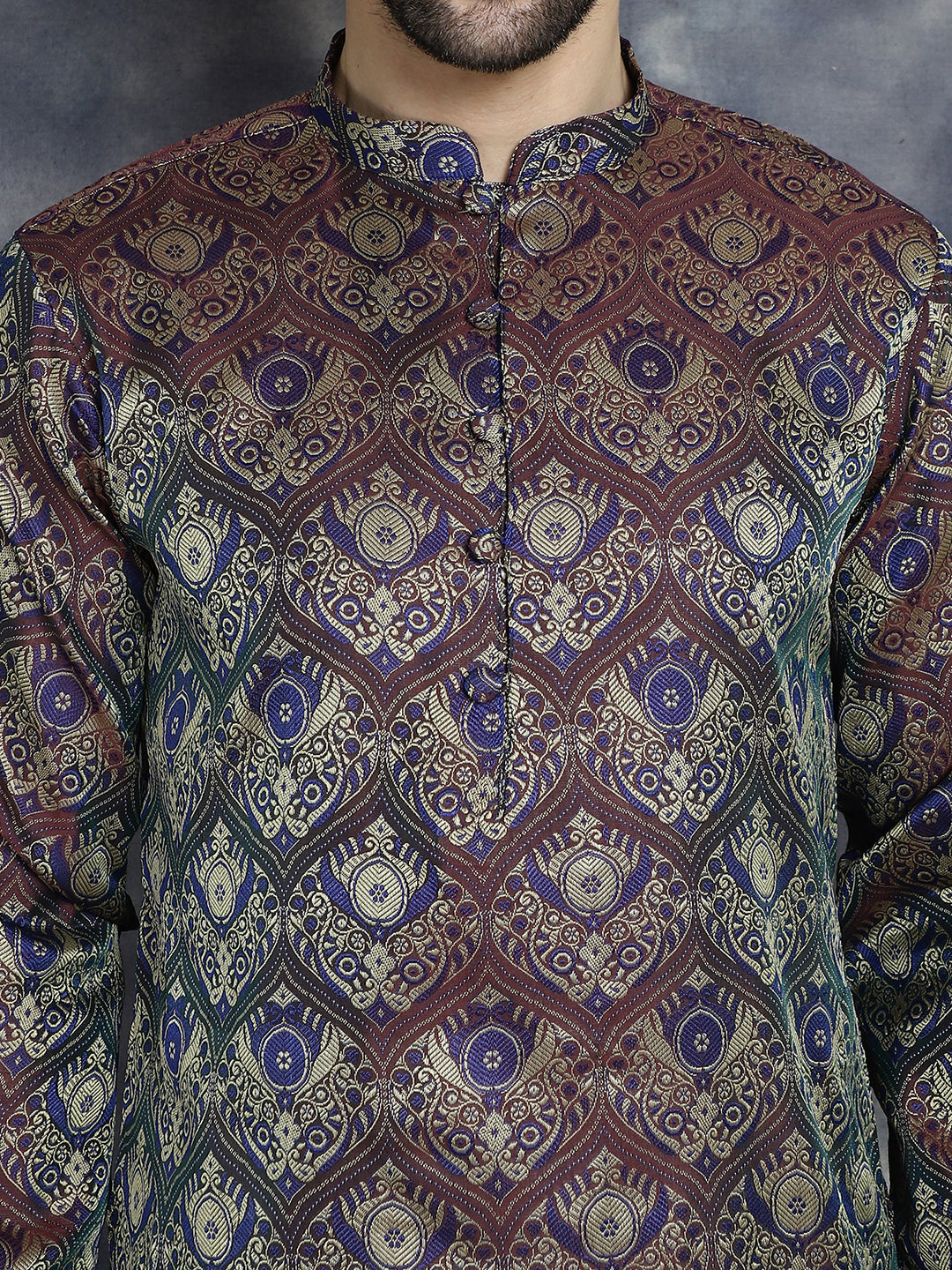 Men Purple Silk Blend Straight Kurtas ( KO 5043Purple )