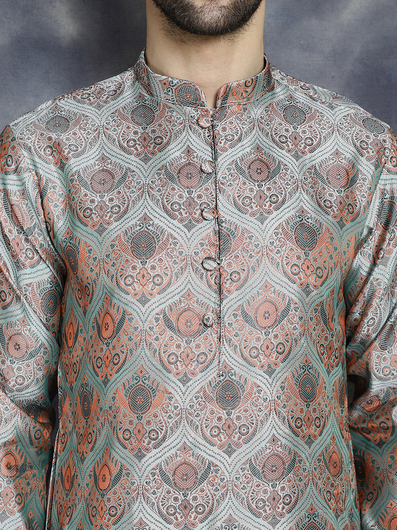 Men Silver Silk Blend Straight Kurtas ( KO 5043Silver )