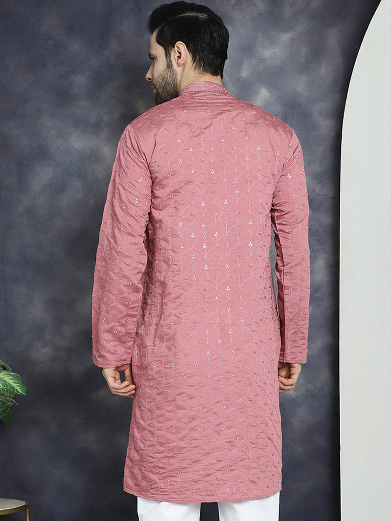 Men's Sequins Embroidered Kurtas ( KO 5044Coral )