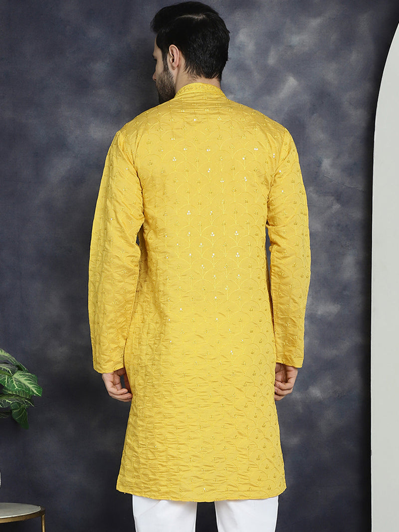 Men's Sequins Embroidered Kurtas ( KO 5044Mustard )