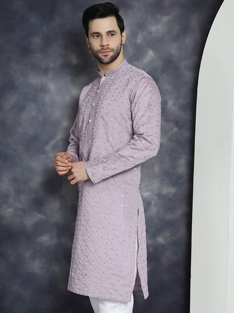 Men's Sequins Embroidered Kurtas ( KO 5044Purple )