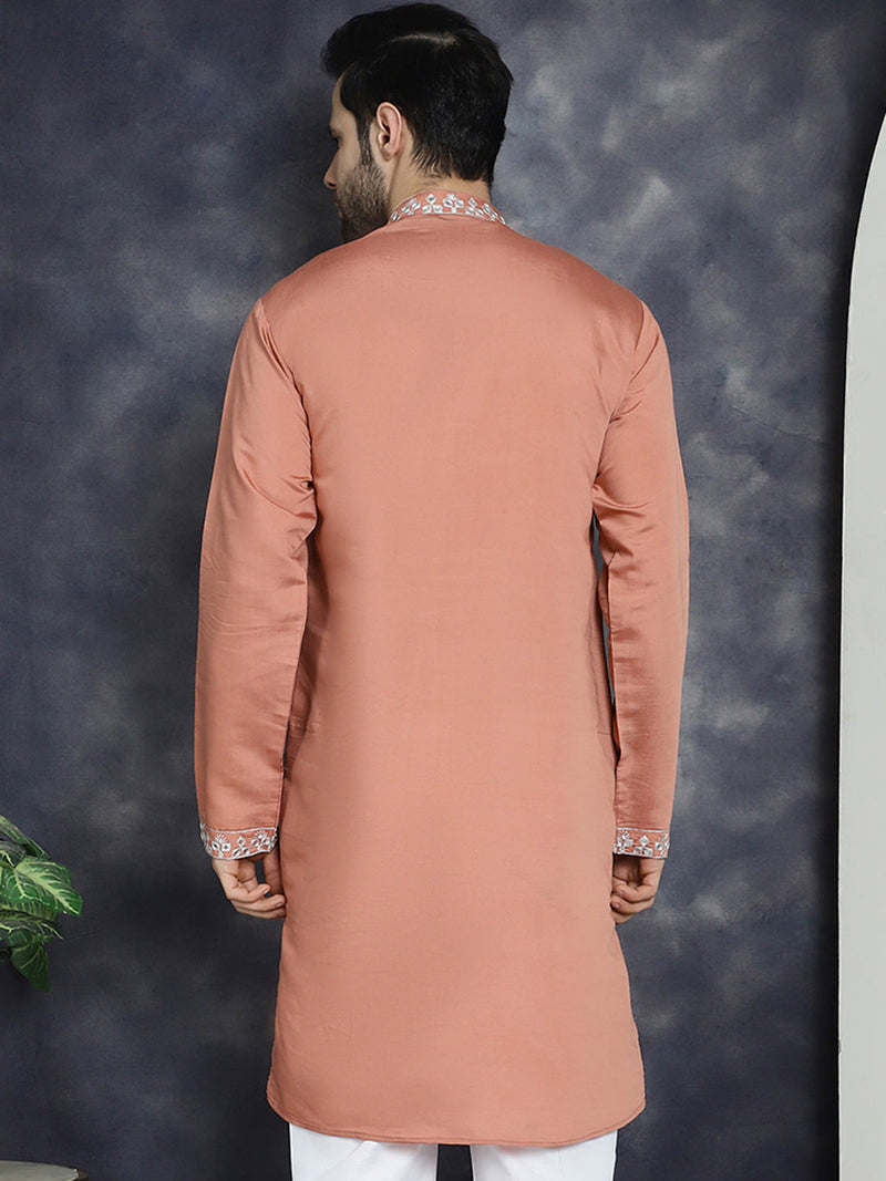 Men's Embroidered Kurtas ( KO 5045Peach )