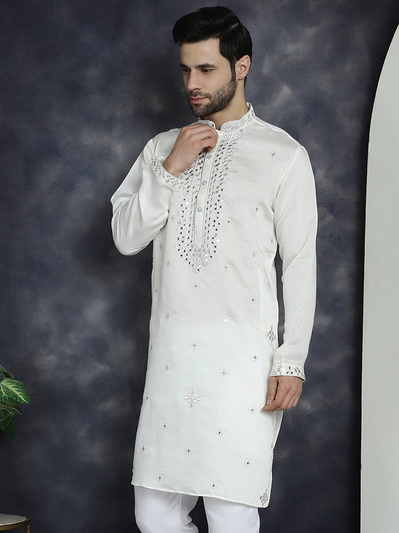 Men's Embroidered Kurtas ( KO 5045White )