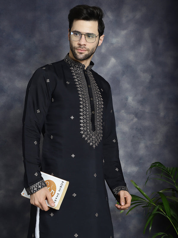 Men's Sequins Embroidered Kurtas ( KO 5046Black )