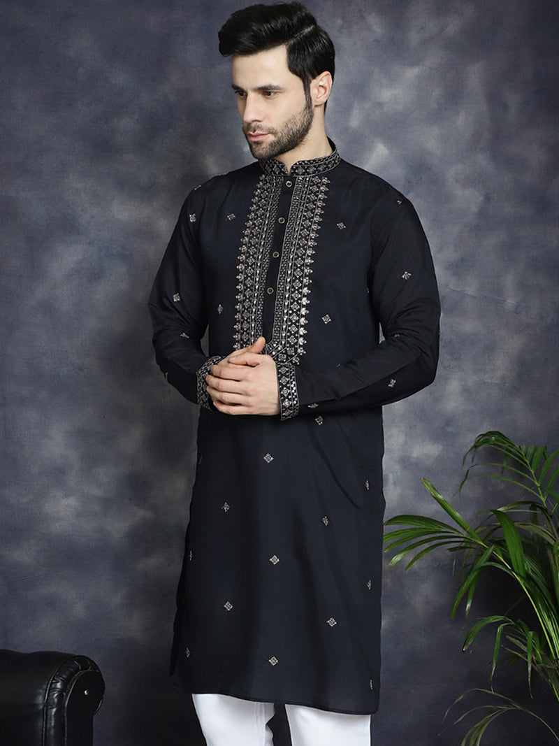 Men's Sequins Embroidered Kurtas ( KO 5046Black )