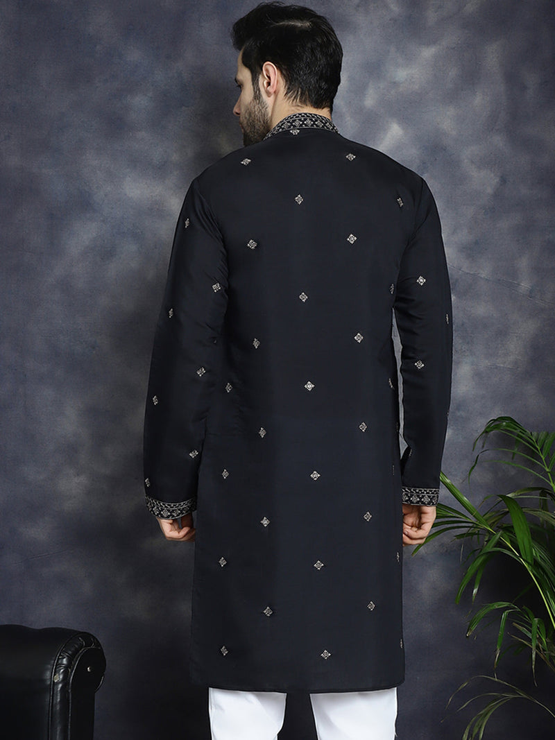 Men's Sequins Embroidered Kurtas ( KO 5046Black )