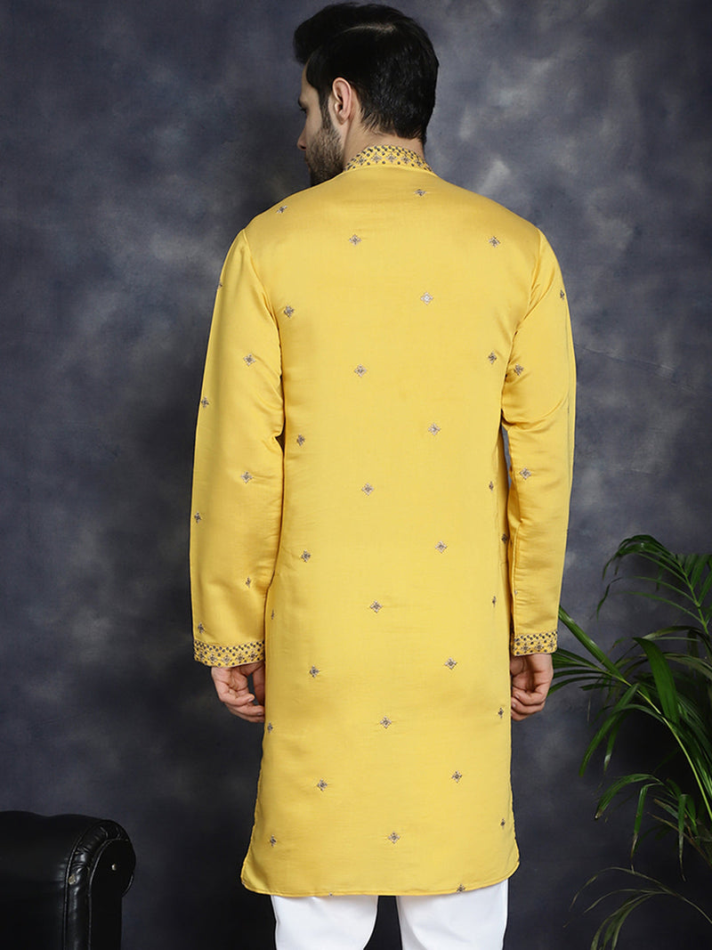 Men's Sequins Embroidered Kurtas ( KO 5046Yellow )