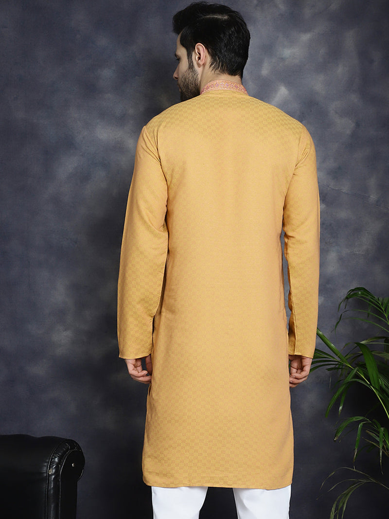 Men's Sequins Embroidered Kurtas ( KO 5047Orange )