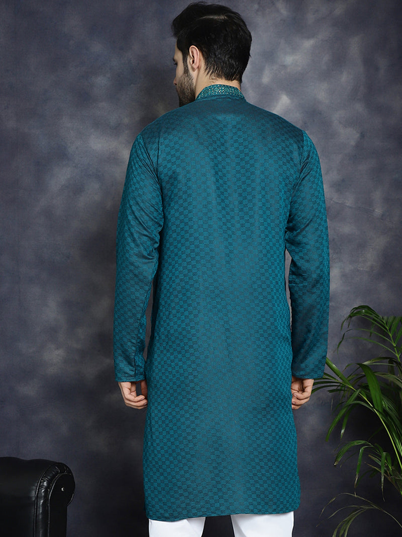 Men's Sequins Embroidered Kurtas ( KO 5047Teal )