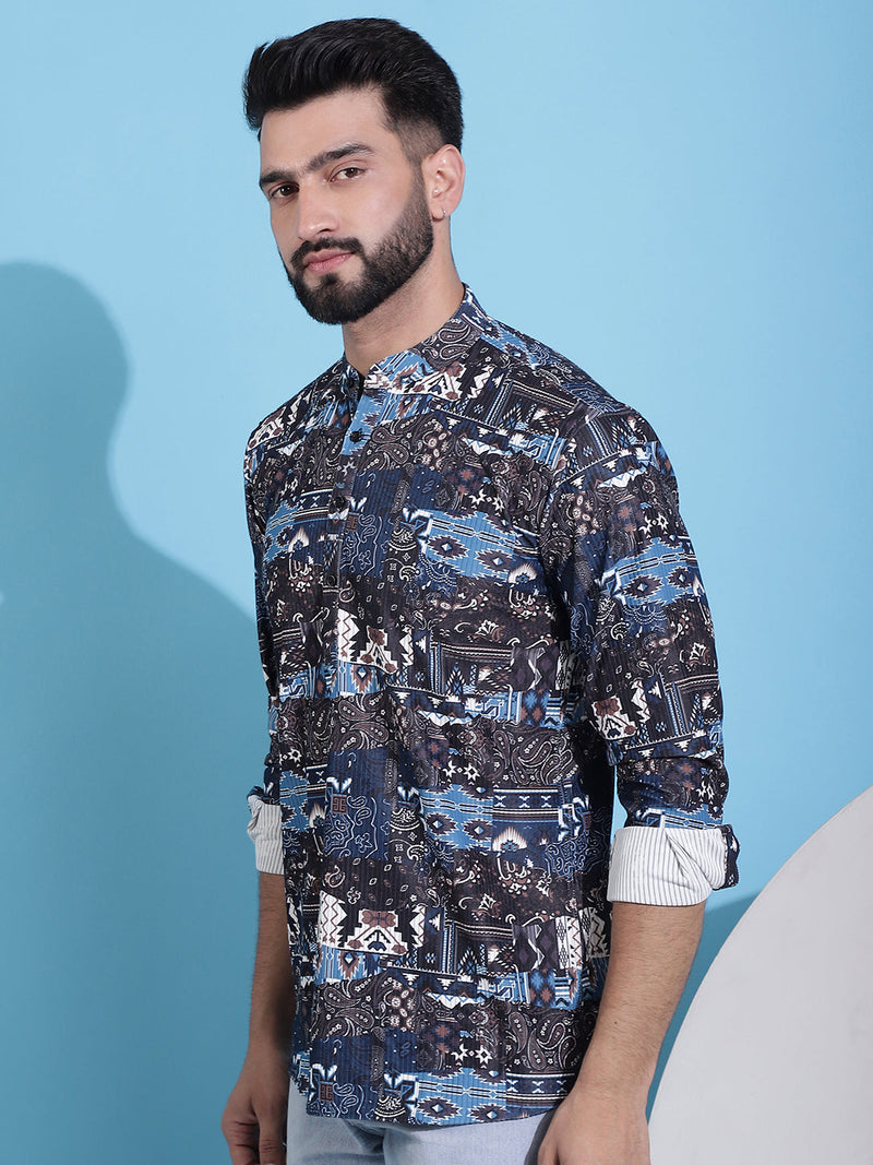 Men Printed Corduroy Short Kurta