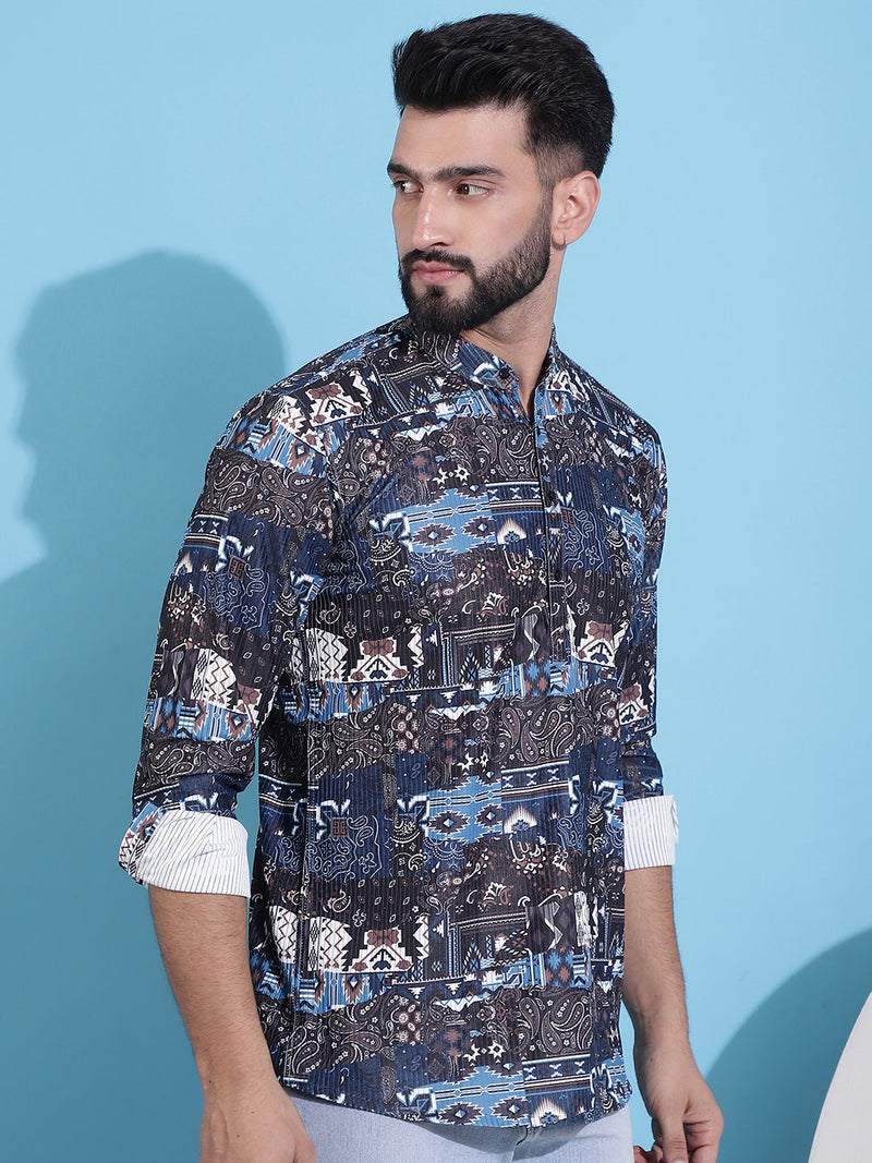 Men Printed Corduroy Short Kurta