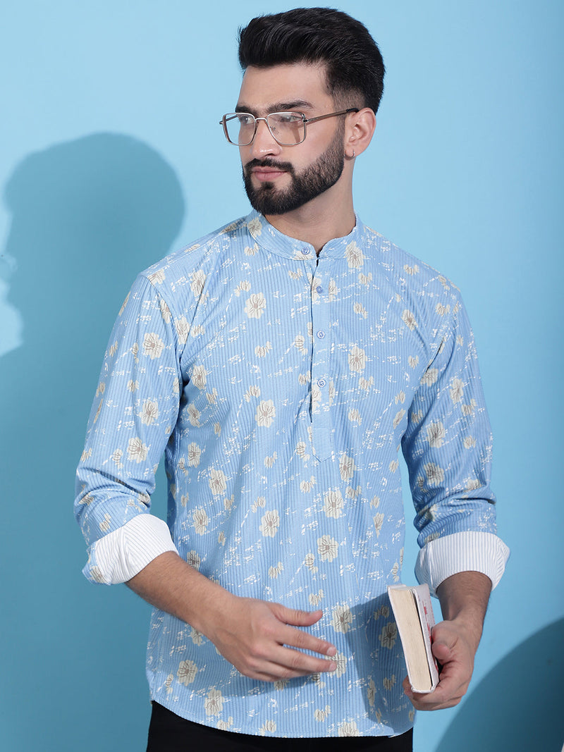 Men Printed Corduroy Short Kurta