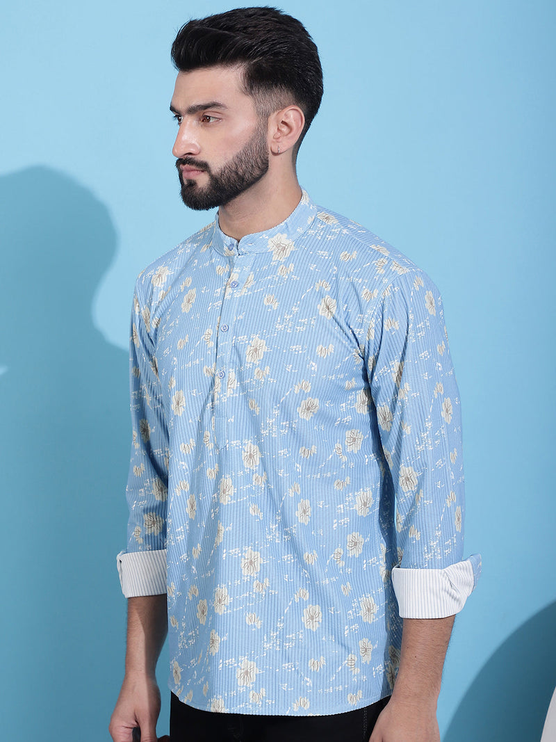 Men Printed Corduroy Short Kurta