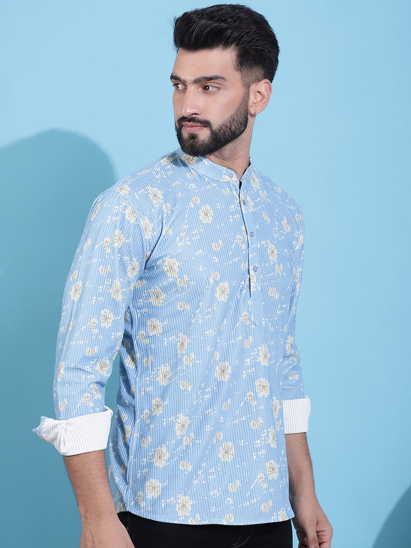 Men Printed Corduroy Short Kurta