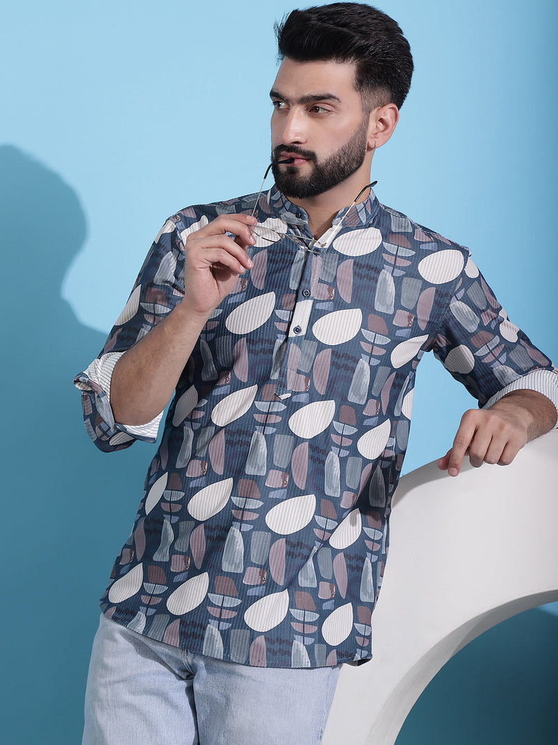 Men Printed Corduroy Short Kurta