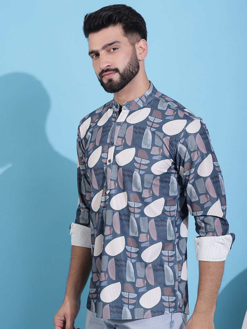 Men Printed Corduroy Short Kurta