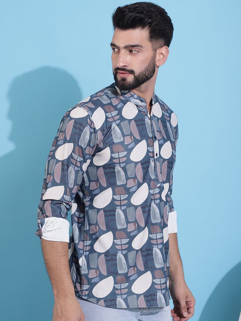 Men Printed Corduroy Short Kurta