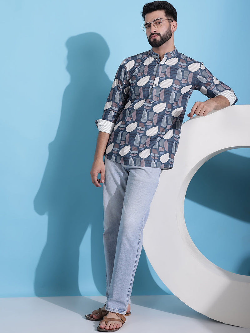 Men Printed Corduroy Short Kurta