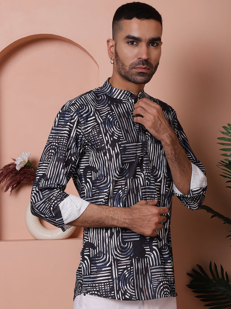 Men Printed Corduroy Short Kurta