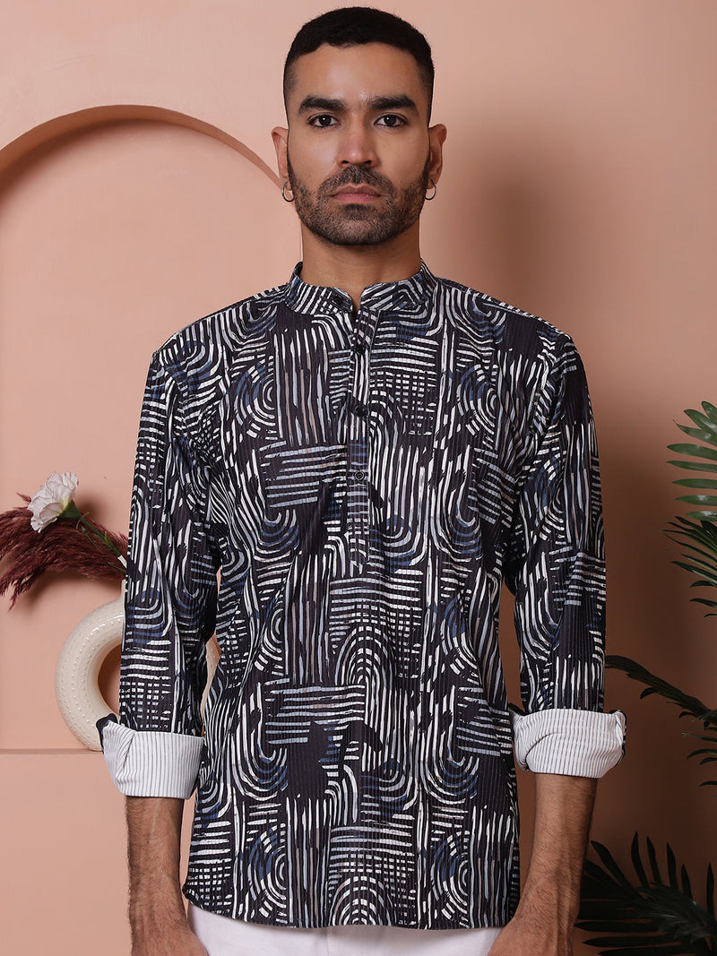 Men Printed Corduroy Short Kurta