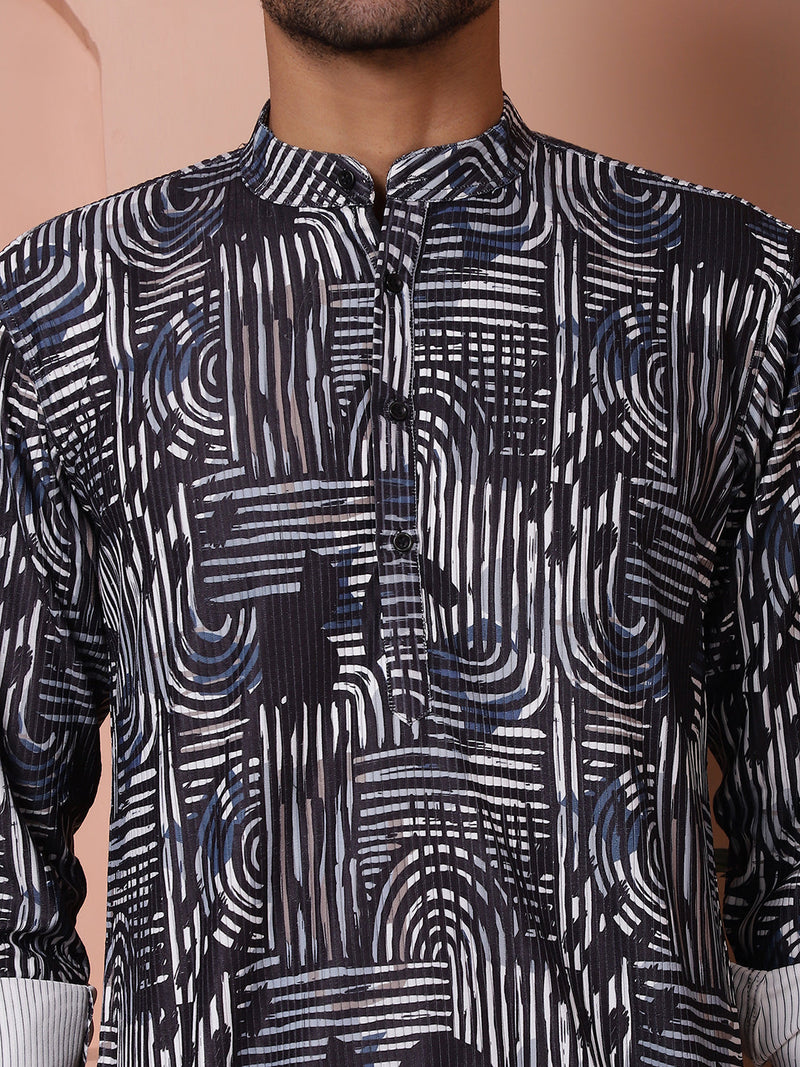 Men Printed Corduroy Short Kurta