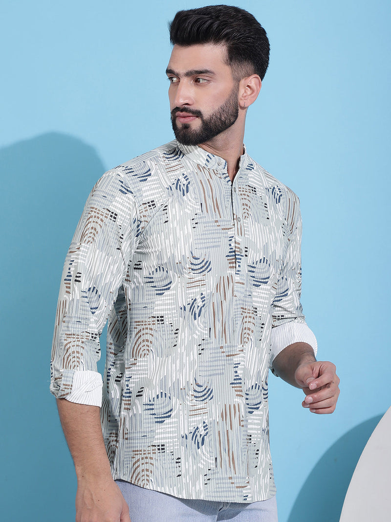 Men Printed Corduroy Short Kurta